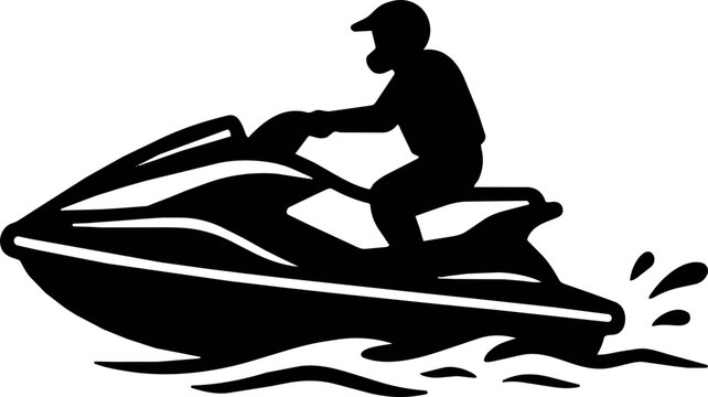 Person riding fast jet ski on ocean waves SVG vector logo design