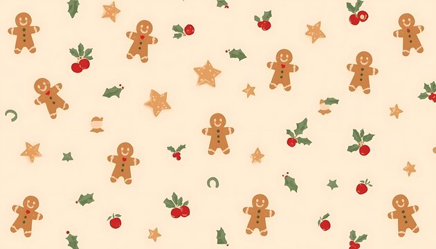 Seamless christmas pattern with cute gingerbread men cookies illustration
