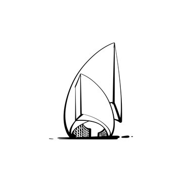 Hand drawn sketch of two curved building logo
