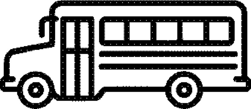 Black and white illustration of a school bus on a plain