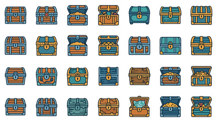 Fantasy currency icons showcase various treasure chests in different colors and designs © Indra Maulana