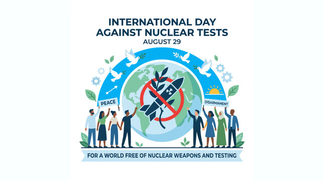 International Day Against Nuclear Tests flat vector with diverse peopl