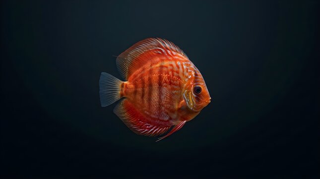 Orange and red discus fish isolated on dark background