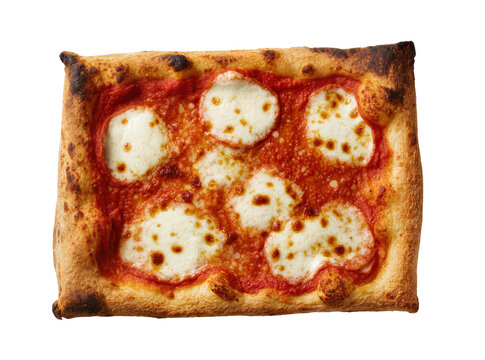 Isolated delicious rectangular pizza al taglio with classic tomato and mozzarella cheese
