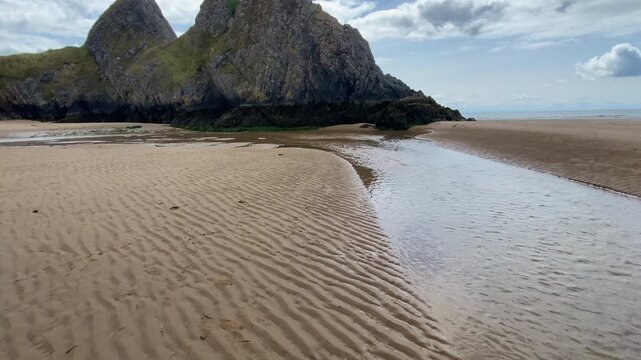 Three Cliffs Bay.The famous coastline of the Gower Peninsula, Penmaen, Wales, United Kingdom