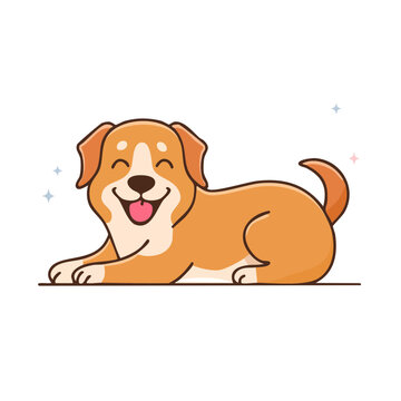Happy cartoon dog lying down vector illustration