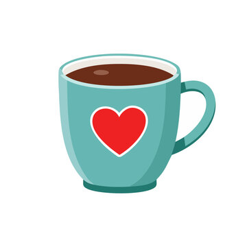Turquoise coffee cup with red heart illustration