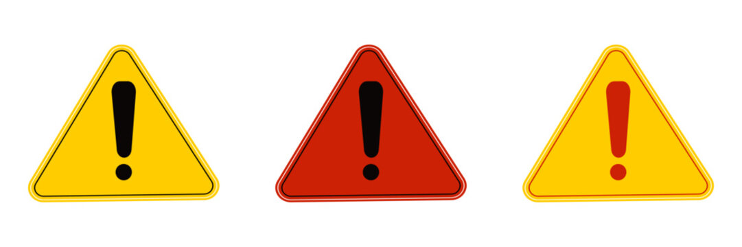 Warning Triangle Sign Icon Set - Danger Alert Symbol - Caution Hazard Vector Collection