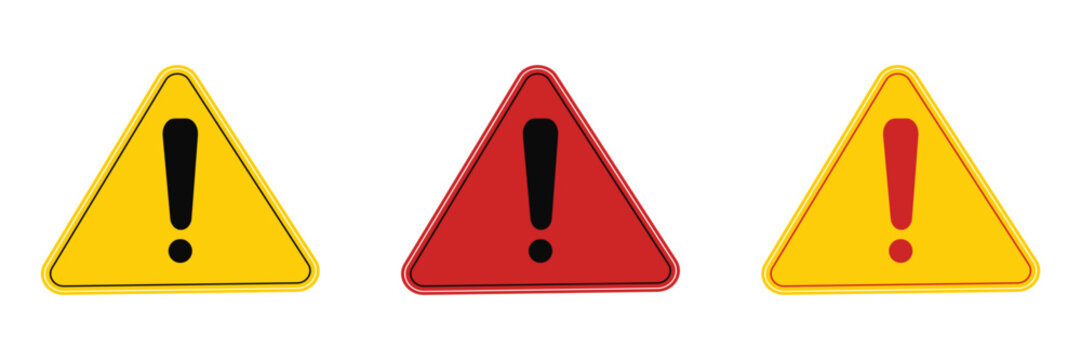 Warning Triangle Sign Icon Set - Danger Alert Symbol - Caution Hazard Vector Collection