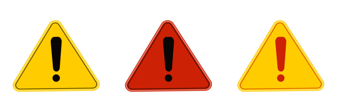 Warning Triangle Sign Icon Set - Danger Alert Symbol - Caution Hazard Vector Collection