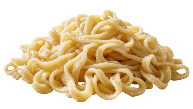 Isolated pile of freshly cooked plump and tender udon noodles, ready for a delicious meal