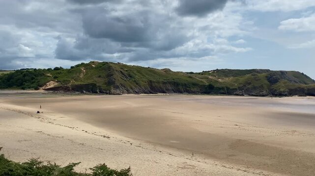 Three Cliffs Bay.The famous coastline of the Gower Peninsula, Penmaen, Wales, United Kingdom
