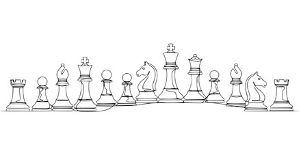 Chess Game Pieces Line Art - Strategy and Competition Concept © Siap