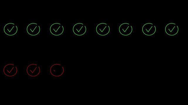 Minimalist animated green checkmark and red cross group icons inside circles isolated on white background for correct wrong answer selection and quiz motion graphics and 4k video 