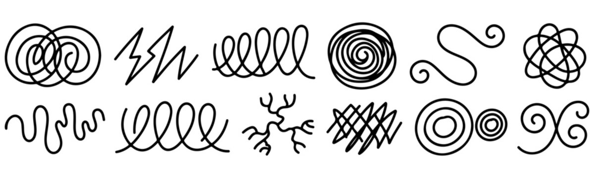 Abstract scribble scribble doodle vector illustration set hand drawn lines textures squiggles spiral brush stroke graphic design elements, Abstract, Scribble, Doodle, Line, Texture, Spiral, Brush