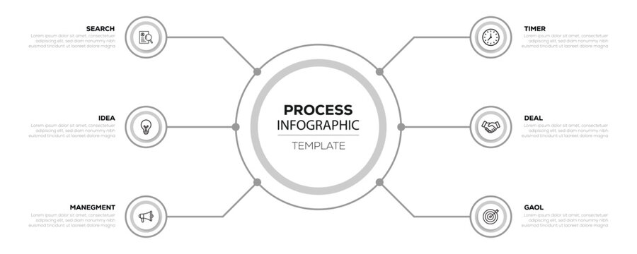 Abstract elements of graph infographic template.  6 options Business infographic presentetion template set. Vector Illustration 