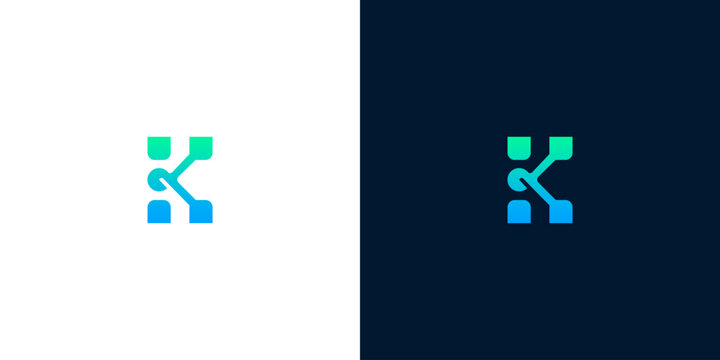 Minimalist letter K technology logo with digital network nodes and gradients