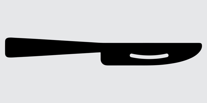 Horizontal knife vector icon, minimalist black silhouette silverware design isolated on background for restaurant food menu
