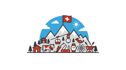 Obraz premium Runners participate in a scenic Swiss mountain marathon event crossing alpine routes
