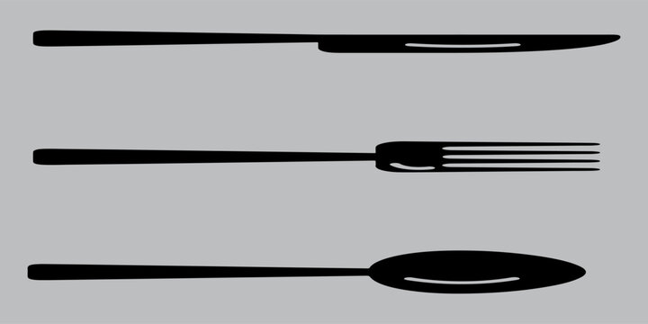Horizontal knife vector icon, minimalist black silhouette silverware design isolated on background for restaurant food menu