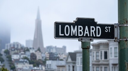 Obraz premium Lombard Street Sign San Francisco with Coit Tower