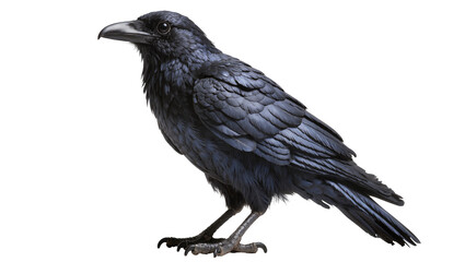 Obraz premium Isolated black raven bird standing majestically in a side profile, with detailed dark feathers