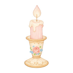 Obraz premium PNG Vintage candle with floral design.