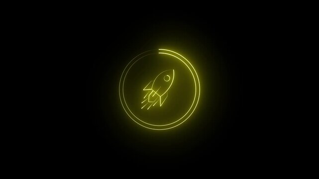 Rocket ship centered inside a glowing yellow loading circle signifies active progress and rapid data transfer speed for software development interfaces or modern digital user experience design.