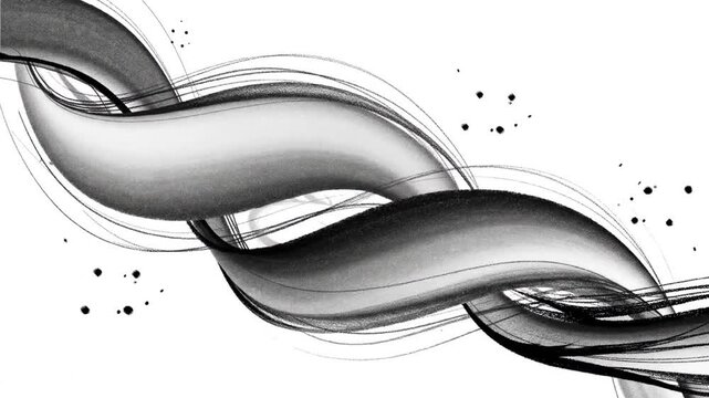 Abstract black and white flowing lines on clean white background