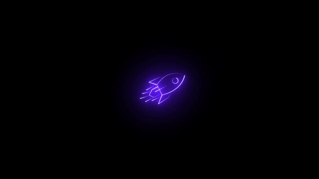 Rocket ship featuring soft purple neon illumination glides through the infinite darkness of space representing a sleek design aesthetic for high quality professional digital marketing media asset.