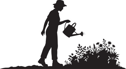silhouette of a girl watering the plant  © Hasher