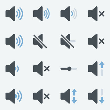 Set of minimalist speaker and volume control vector icons