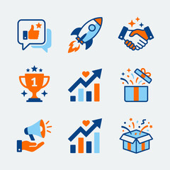 Fototapeta premium Flat vector icons for business growth and marketing success