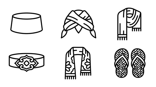 Traditional Indonesian Malay Men Clothing Icon Set
