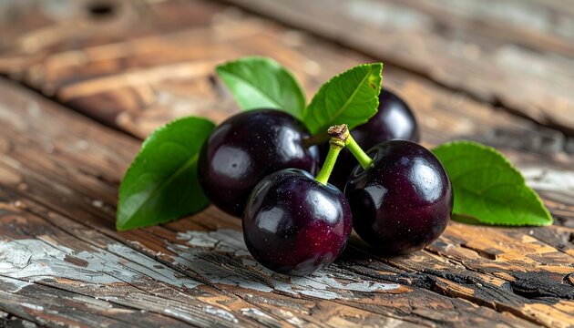 Fresh Java plum (Syzygium cumini) on wooden background