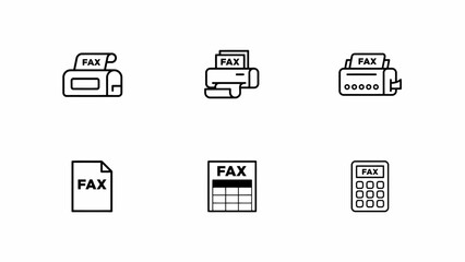 Fototapeta premium Fax machine icons in black line style representing communication technology on a white background faxing facsimile office equipment