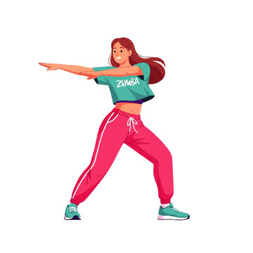 Vector illustration of an energetic young woman in sportswear dancing zumba fitness workout