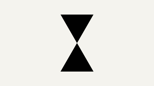 Abstract hourglass shape made of two black triangles meeting in the middle.