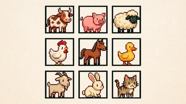 8-Bit Farm Animals Sprite Sheet: Pixel Art Character Pack for Farming Games