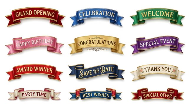 Ribbon banners for celebrations and events.