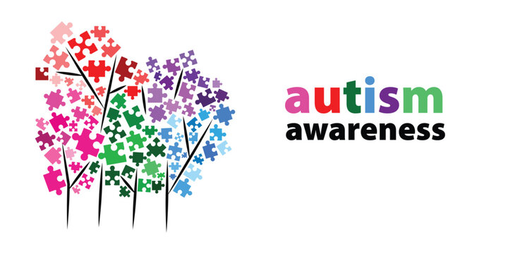 Autism Awareness Tree with Colorful Puzzle Pieces Symbolizing Inclusion Acceptance Support and Neurodiversity Vector Illustration