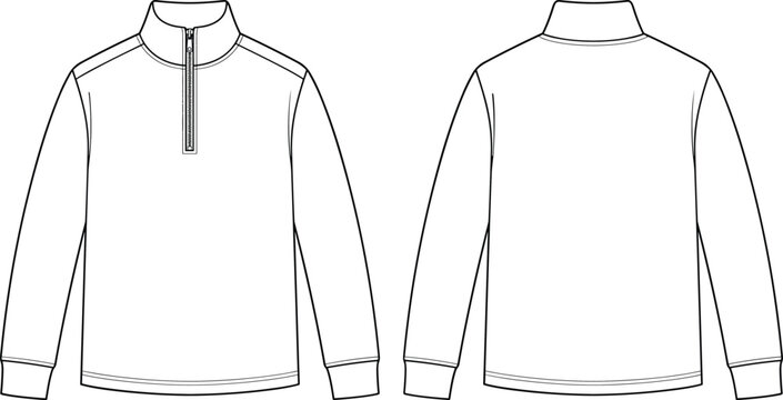 Men quarter zip sweatshirt fashion technical sketch template vector illustration front and back views.