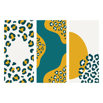 Modern abstract leopard print banners in teal and yellow