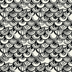 Monochrome seamless pattern with hand drawn fish scale waves © nanda
