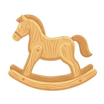 Vintage wooden rocking horse baby toy vector illustration