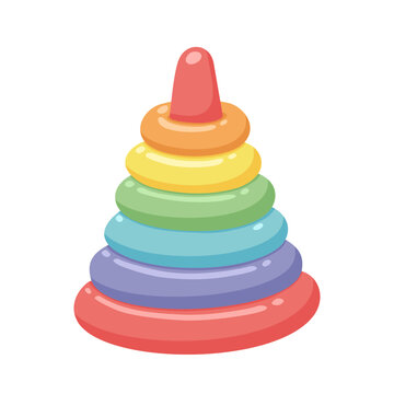 Cute colorful rainbow baby stacking rings pyramid toy vector illustration