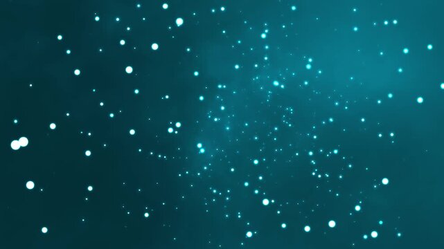 Glowing blue particle spheres float gently through a dark void creating a mesmerizing motion background effect that adds depth and visual interest to this high quality digital animation video clip.