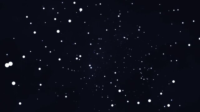 Glowing white particles drift slowly through a dark void creating a mesmerizing motion background effect that captures the feeling of floating through deep space with soft light and elegant movement.