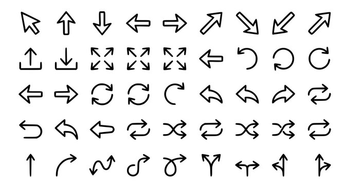Modern Arrow Cursor Icons Collection with Navigation Direction Upload Download and Interface Symbols Vector