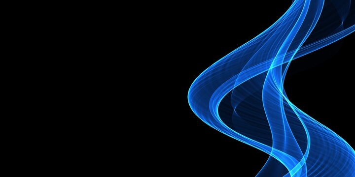 Abstract shiny color blue wave design element on dark background. Science design